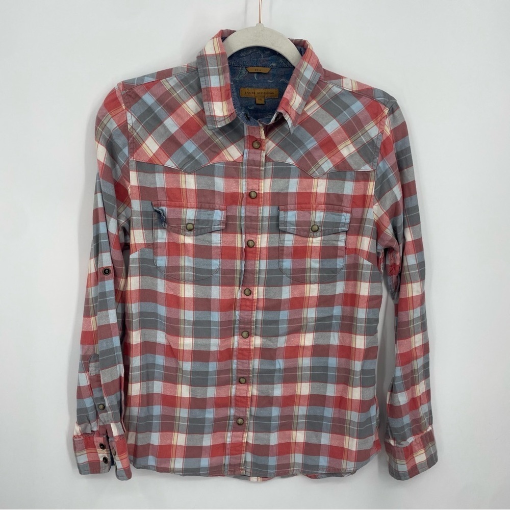 Jachs Girlfriend Plaid Pearl Snap Bea Shirt Sz XS Red grayโ